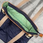 Fossil  Quilted Tote Bag Navy Blue Leather Trim Floral Accent Key Charm Photo 5