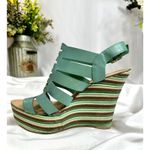 Anna Luz Leather Open Toe Wedge Sandals Handmade Brazil 10 Green Photo 6