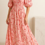 La Ligne Lola Silk Maxi Dress x Hanna Barczyk abstract face XS Wedding vacation Pink Photo 0