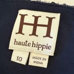 Haute Hippie | Navy Blue Beaded Silk High Neck wrap Skirt Gown Halter | Size 12 Photo 6