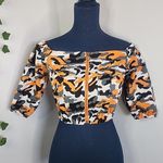 36.5 36 Point 5 Off Shoulder Orange Camouflage Crop Top Photo 1