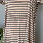 Soprano Pink & Gray Striped Knit Mini‎ Dress w/ Pink Chiffon Bow Detail on Back Large Photo 0