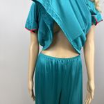 Vanity Fair Vintage Medium Lounge Set Quilted Yoke Teal Pajama Top Pants Nylon Photo 6