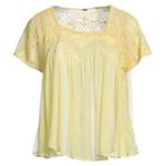 Free People Beaded Sequin Floral Star Lace Sheer Flowy Yellow Top Photo 0
