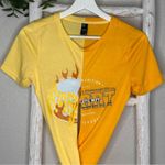 Cider Color Block Tie Front Crop Top Graphic Tee Short Sleeve Casual T Shirt Med Photo 4