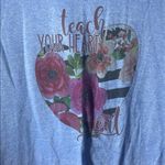 Gildan Teacher Blue Graphic T-Shirt large floral heart teach your heart out Photo 1