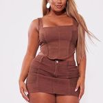 Pretty Little Thing Brown denim skirt set Photo 0
