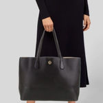 Tory Burch Perry Pebbled Leather Tote Bag Black Large Photo 0