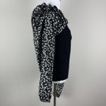 Anthropologie By Top Womens XL Black Floral Woven Ruffle-Sleeve Sweater Ribbed Photo 2