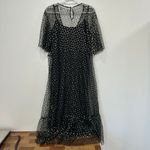 Modcloth Shimmer Swish Midi Dress Large Black Gold Sparkly Sheer Short Sleeve Photo 4