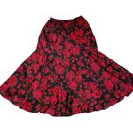 Vintage satin red and black floral pleated midi skirt Size M Photo 6