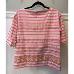 J.Crew Women's Top Stitchwork Striped Cream Pink Embroidered Elbow Sleeves Med. Photo 1