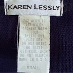 Vintage 80s 90s Karen Lessly Mod Daisy Flora Navy Open Front Cardigan Sweater‎ S Blue Photo 6