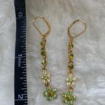 Green & Gold Crystal Floral Flower Dangly Earrings Photo 3