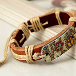 1pc Hemp Rope‎ Braided Cowhide Faux Leather Bracelet Brown Photo 0