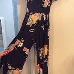 Band of Gypsies  XS Black Floral Pant Suit Womens V Neck Photo 7