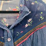 Free People  Hearts and Colors Blue Floral Striped Oversized Top Size XS Photo 7