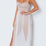 White Fox Boutique Totally Bangin' Sheer Skirt Maxi Dress in Nude & White Photo 1