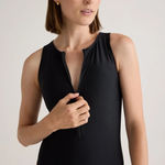 Quince NIB Italian Zip-Front One-Piece Swimsuit Black Women's Size Large Photo 0