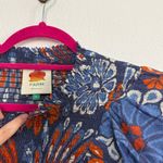 Farm Rio  Smocked Pineapple Flowers Long Sleeve Ruffle Top in Navy Blue Large Photo 3