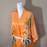 Women’s Floral 100% Silk Kimono Sleeve Robe Approx 22” PtP Comfy Cozy Lounge Orange Size L Photo 1