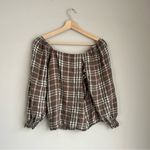 Como vintage  Green Pink Plaid Off The Shoulder Blouse Size Small Photo 3