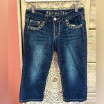 Miss Chic dark denim Y2K rhinestone embellished shorts decorative stitching SZ 5 Blue Photo 3