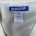 Pendleton Vintage  Ivory Satin Strip V-Neck Button Up Blouse Top Polyester Sz 6P Photo 8