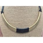 None Brushed Gold Tone & Black Faux Leather Structured Collar Choker Necklace 18" Photo 5
