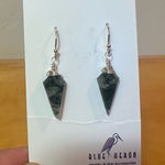 NEW Moss Agate Crystal Natural Stone Wire Wrapped Earrings Silver Photo 0