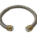 Retro Silver Rope Style Cuff Bracelet with Gold Bar on each end with rhinestones Photo 6