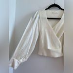 Anthropologie Ivory Twofer Faux Wrap Sweater With Satin Balloon Sleeves Size XXS Photo 7