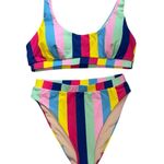 TAKE ME AWAY SWIMSUIT Womens size small striped bikini 2 piece swimsuit colorful Pink Photo 4