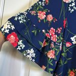 Urban Romantics  Navy Florals Keyhole V-Neck Blouse Bell Sleeves Medium EUC #2595 Photo 1