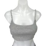 ZARA Gray Sleeveless Pearl Bead Strap Rib Knit Cami Camisole Crop Tank Top Sz M Photo 0
