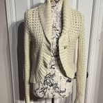 Daisy Fuentes Cardigan Knit Sweater Jacket Crochet Coastal Cottage Coquette Oatmeal Cover Shawl Shrug Bolero Photo 0