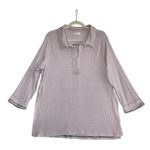 Free People  Annie Ribbed Collared V Neck Top-Tunic Sz M Cream Oversize Boho EUC Photo 3