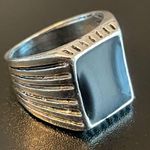 Trendy Black obsidian stone S925 silver ring size 8 Photo 1