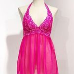 Victoria's Secret  Hot Pink Lace Mesh Sheer Negligee Sexy Babydoll Chemise Photo 0