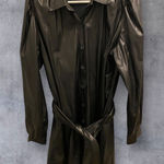 Peter Som  Women's Size 14 Black Faux Leather Belted Overcoat Trench Jacket Photo 0