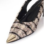 ANINE BING NEW NIB Nina 50mm Slingback Heels With Metal Toe Cap In Apricot Tweed Photo 2