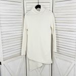 EXPRESS Ribbed Asymmetrical Hem Split Side Long Sweater Cream Large Turtle Neck Photo 6