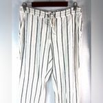 Per Se  L Linen Blend Black and Beige on White Striped Beachcomber Wide Leg Pants Photo 2