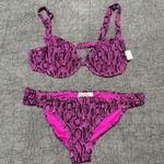 Jessica Simpson NEW Pink Magenta Snake Print Ribbed Bikini Set Underwire Top Photo 5