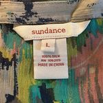 Sundance Cream Pink Teal Yellow Abstract Print Ruffle Front Silk Blouse Large‎ Photo 7