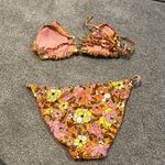 Xhilaration  Target pink retro floral‎ smocked bikini XL Photo 3