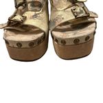 Rare Vtg Bridget Platform Wedge Leather Sandals Dragon Tattoo Print, Sz 9 Gold Photo 2