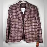 Votre Nom Wool Blend Plaid Tweed Blazer Plum Pink Sparkle Women’s Size 6 Photo 6