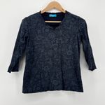 Fresh Produce Women's Black Floral Print Ruffle V Neck 3/4 Sleeve Top Small Photo 0