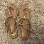 Crown & Ivy  Tan and White Sandals with T-Strap Design Photo 0